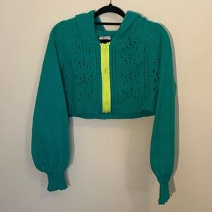 For Love & Lemons green Knit Zip Up Hooded Cardigan Sweater